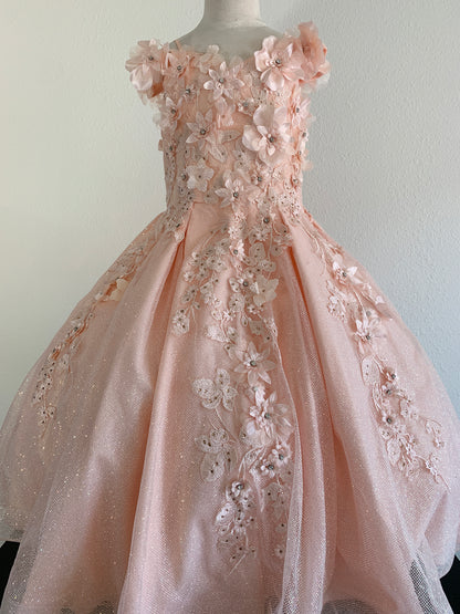 Mini Quince | Blush Elegant 3D Stone, Pearl Embellishments Mini Quinceanera 3-Anos Ballgown | Anaya dress | 6 Colors Available front