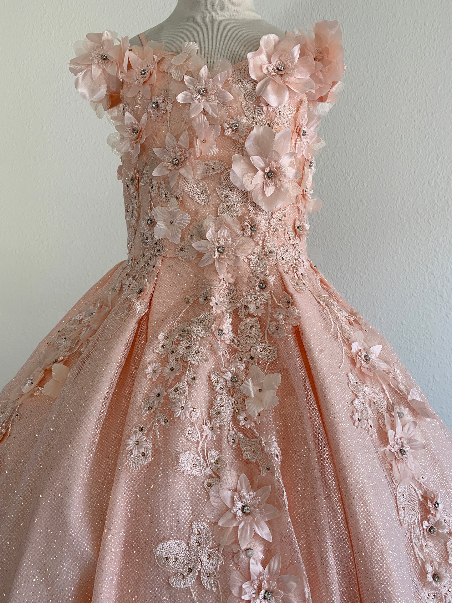 Mini Quince | Blush Elegant 3D Stone, Pearl Embellishments Mini Quinceanera 3-Anos Ballgown | Anaya dress | 6 Colors Available front zoom