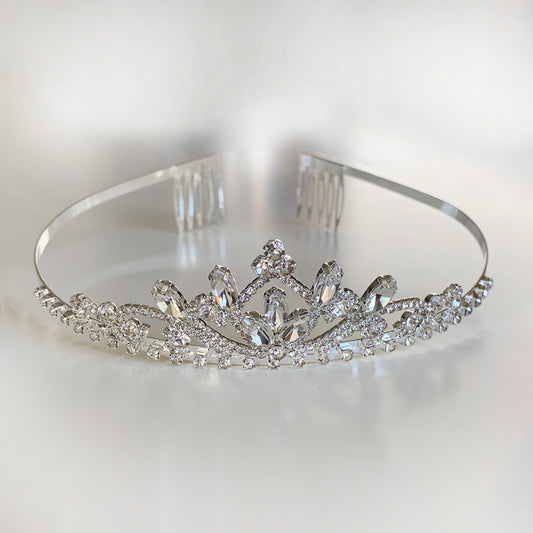 Silver Crystal Flower Girl Tiara – Dainty Rhinestone First Communion Headpiece