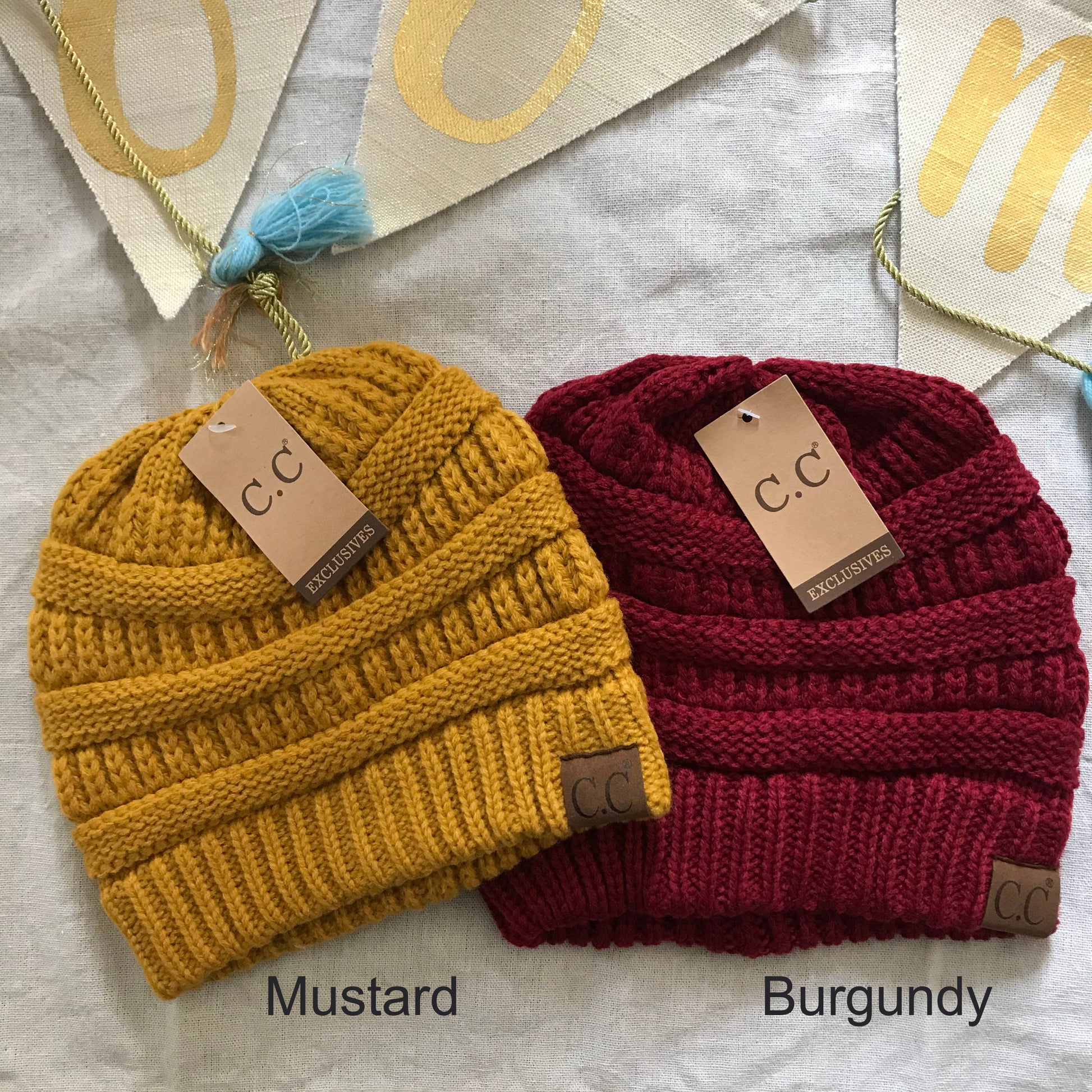 C.C Exclusives Classic Premium Beanie mustard and burgundy