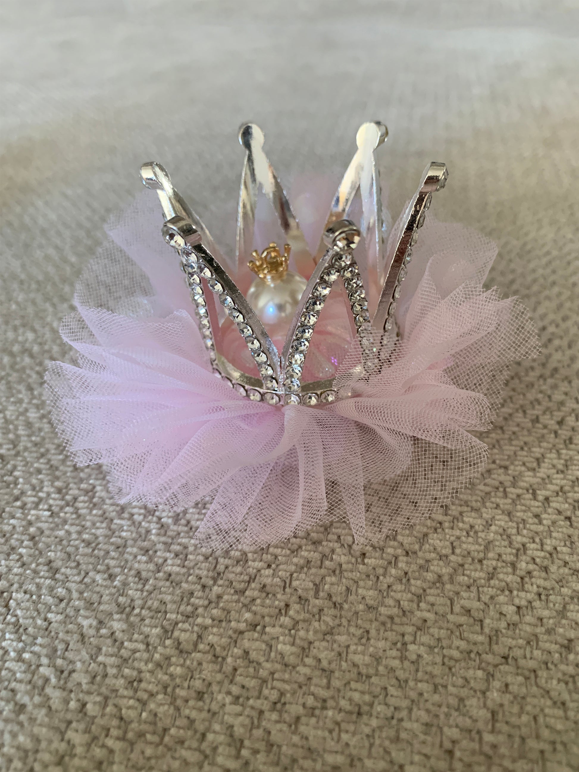 Kid Baby Rhinestone Tulle Crown Pin | Birthday Crystal Crown | Special Occasion Accessory silver pink crown