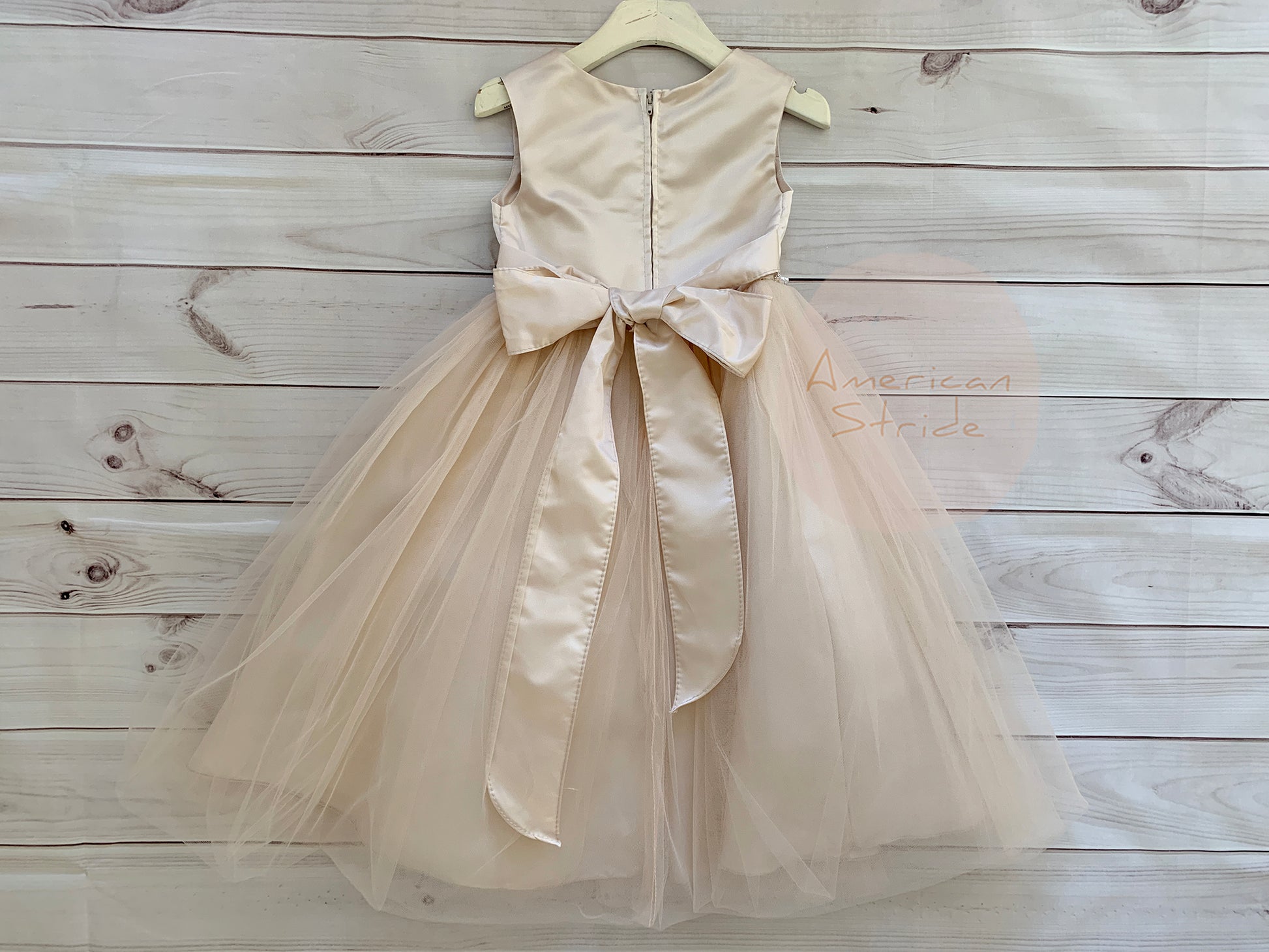4-Layer Tulle Flower Girl Dress with Pearl and Rhinestone, USA Made 8 / Champagne 4-Layer Tulle Flower Girl Dress with Pearl and Rhinestone, USA Made 8 / Champagne