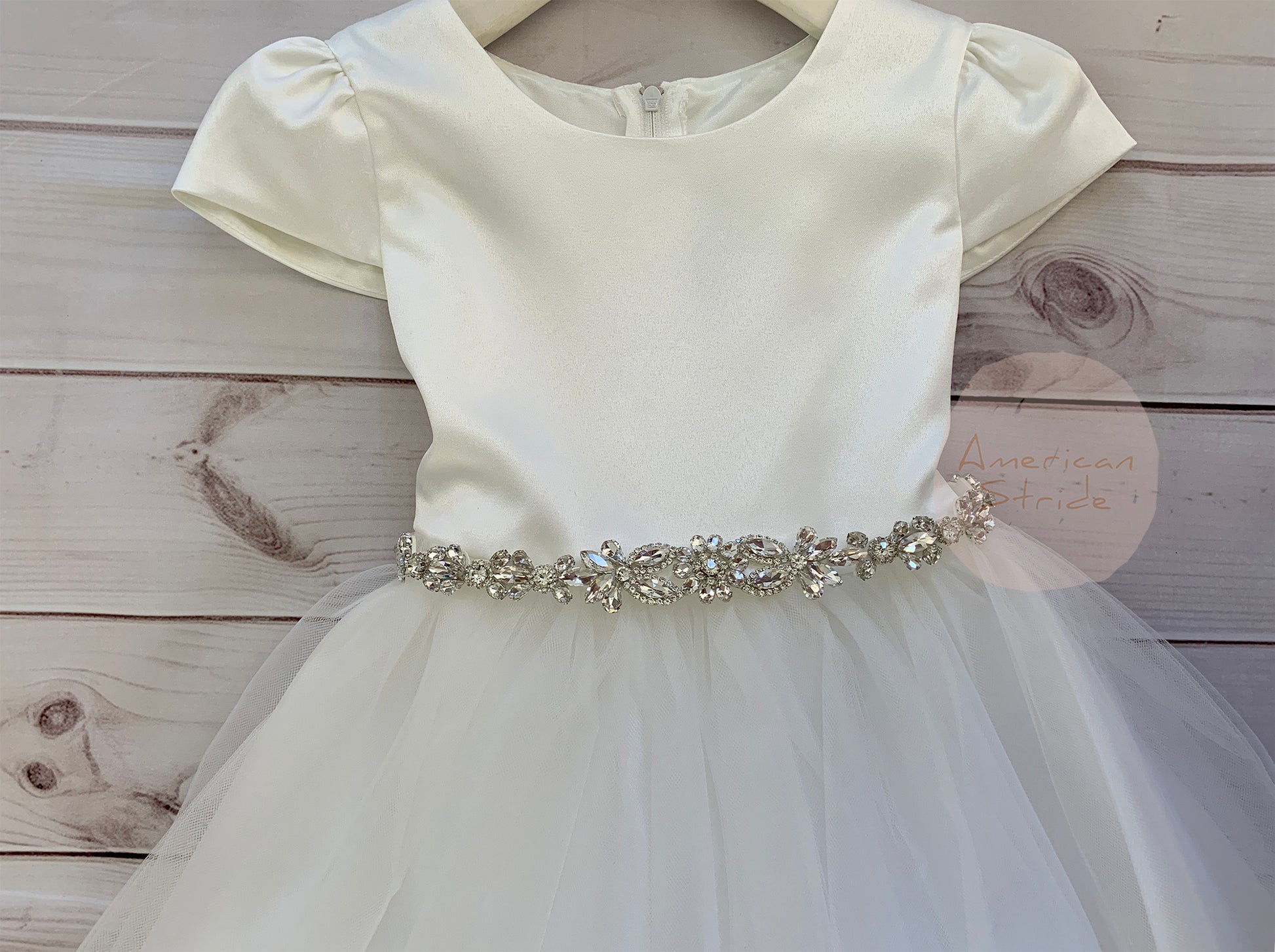 Flower Girl Rhinestone Sash Belt | Crystal Floral Motif Sash - front view