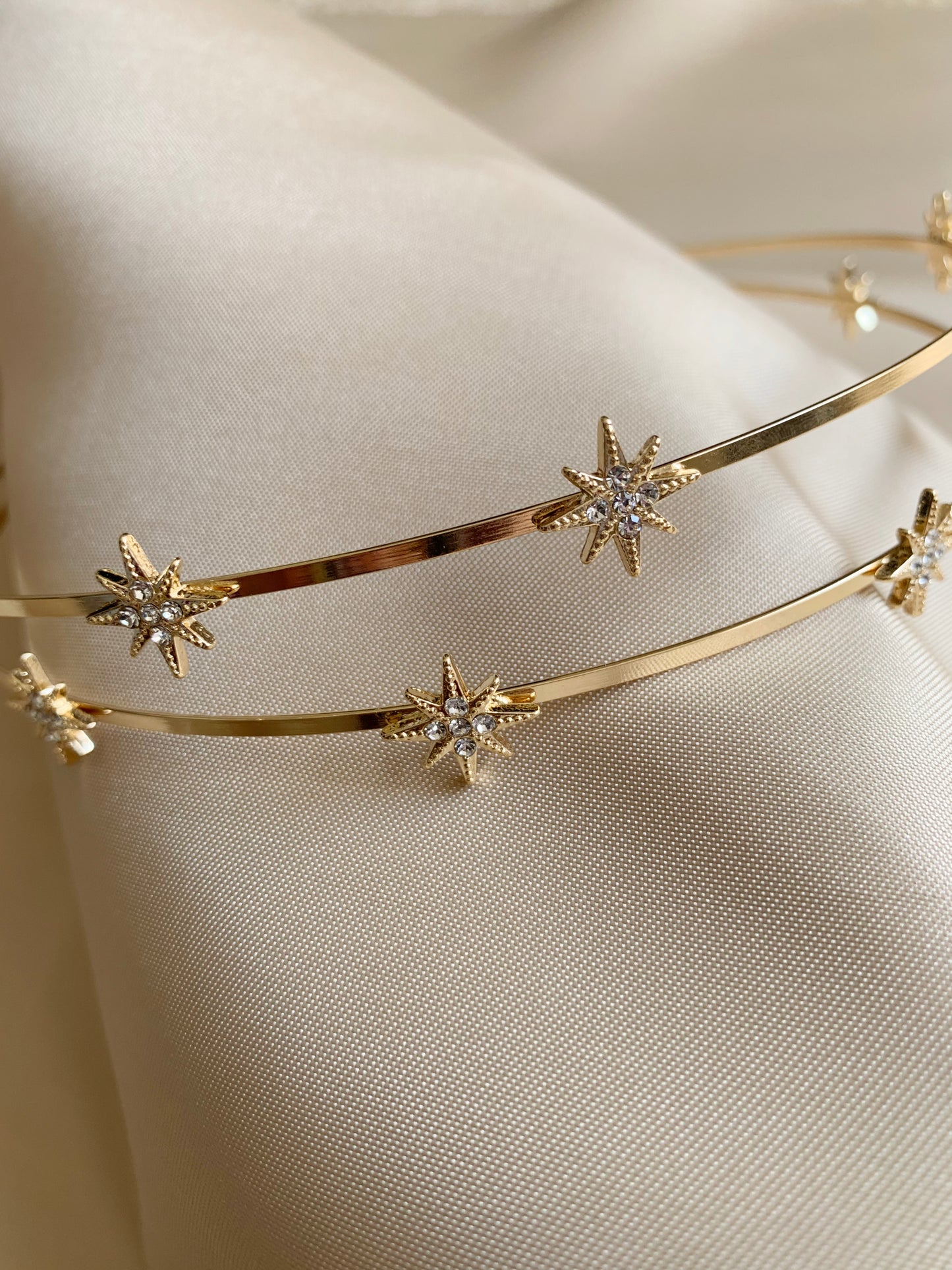 Bridal Gold Star Rhinestone Crystal Headband | Wedding Head Piece - alternate zoomed in view of headband