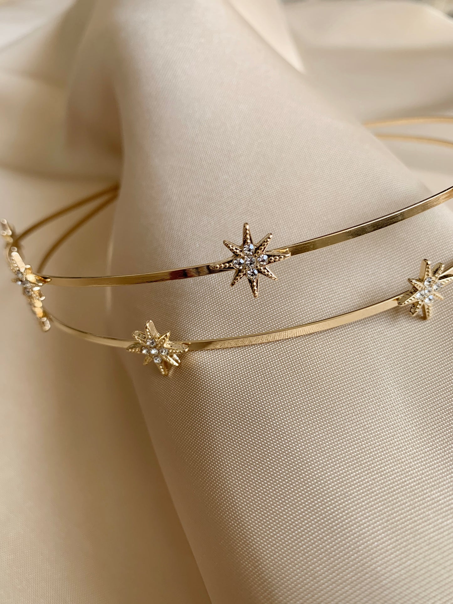 Bridal Gold Star Rhinestone Crystal Headband | Wedding Head Piece - zoomed in detailed view of headband