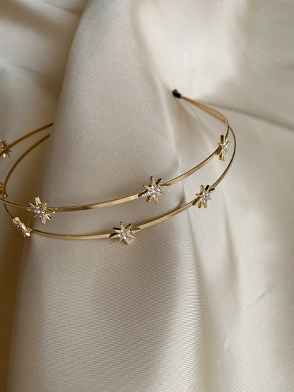 Bridal Gold Star Rhinestone Crystal Headband | Wedding Head Piece - zoomed out view of headband