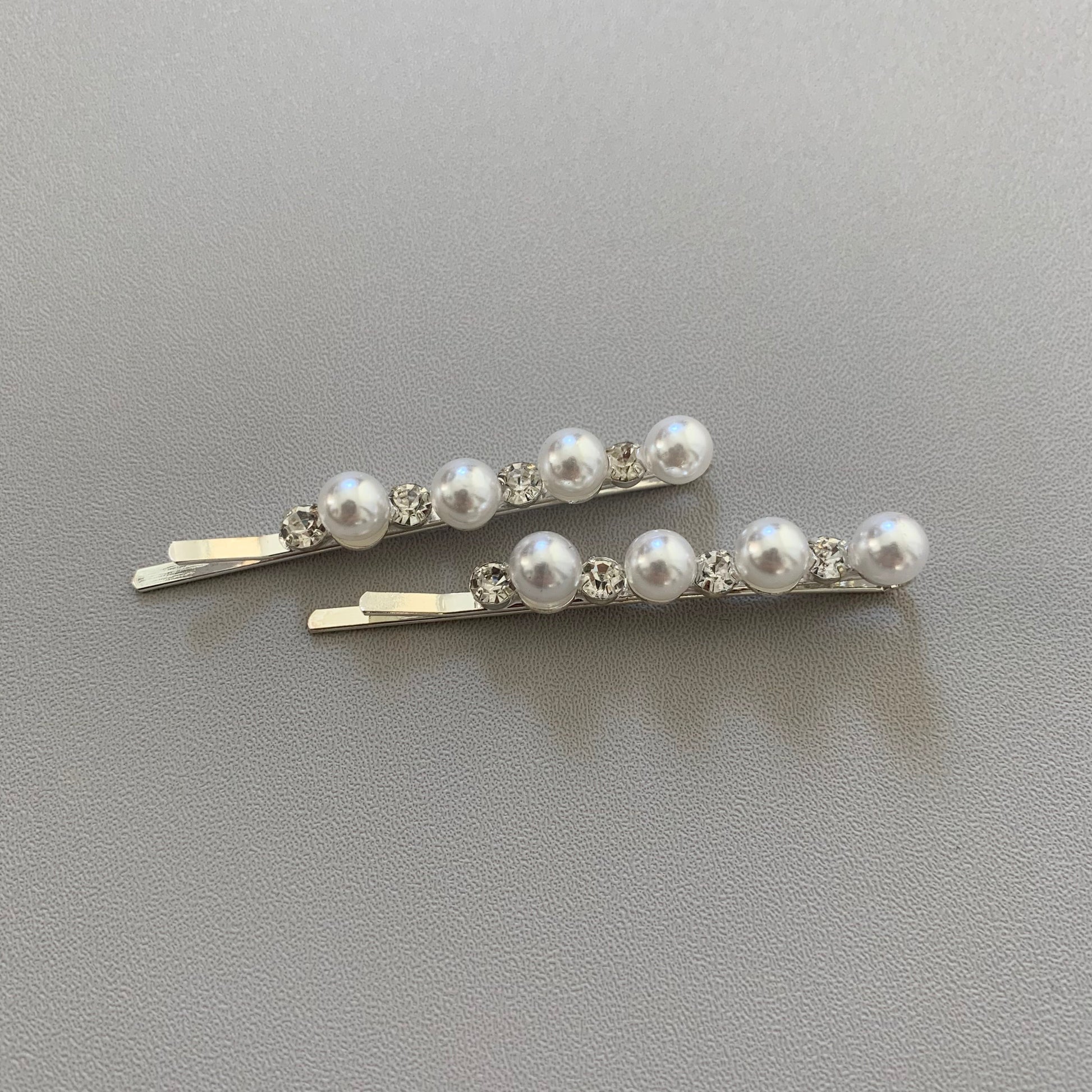 2 Cute Little Baby Girl Pearl &amp; Rhinestone Hair Pins