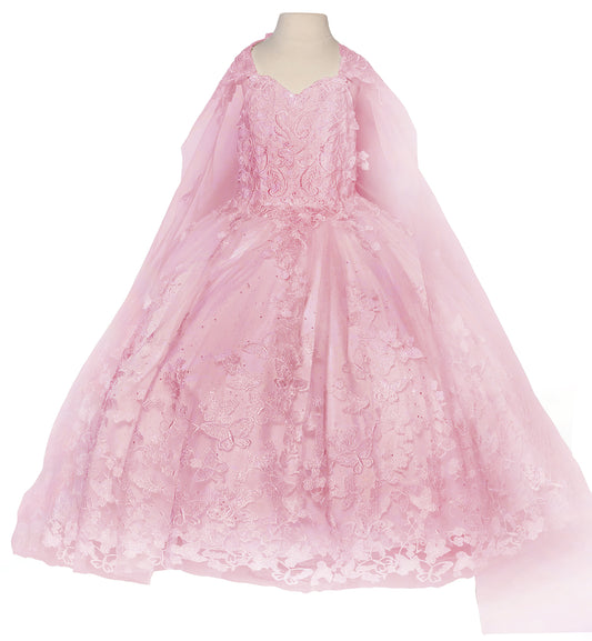 Pink lace dress on a mannequin against a white background