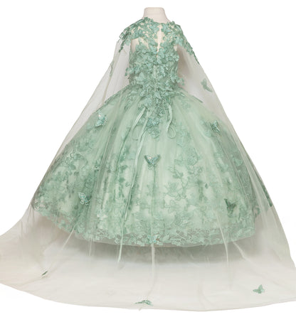 Mint green floral dress on a mannequin with a white background