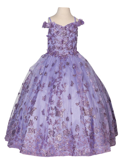 Lilac Butterfly and Floral Embellished Sequin Ball Gown Mini Quinceanera 3-Anos Dress front view