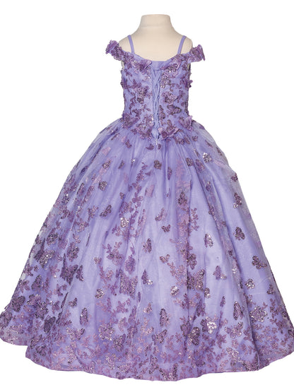 Lilac Butterfly and Floral Embellished Sequin Ball Gown Mini Quinceanera 3-Anos Dress back view