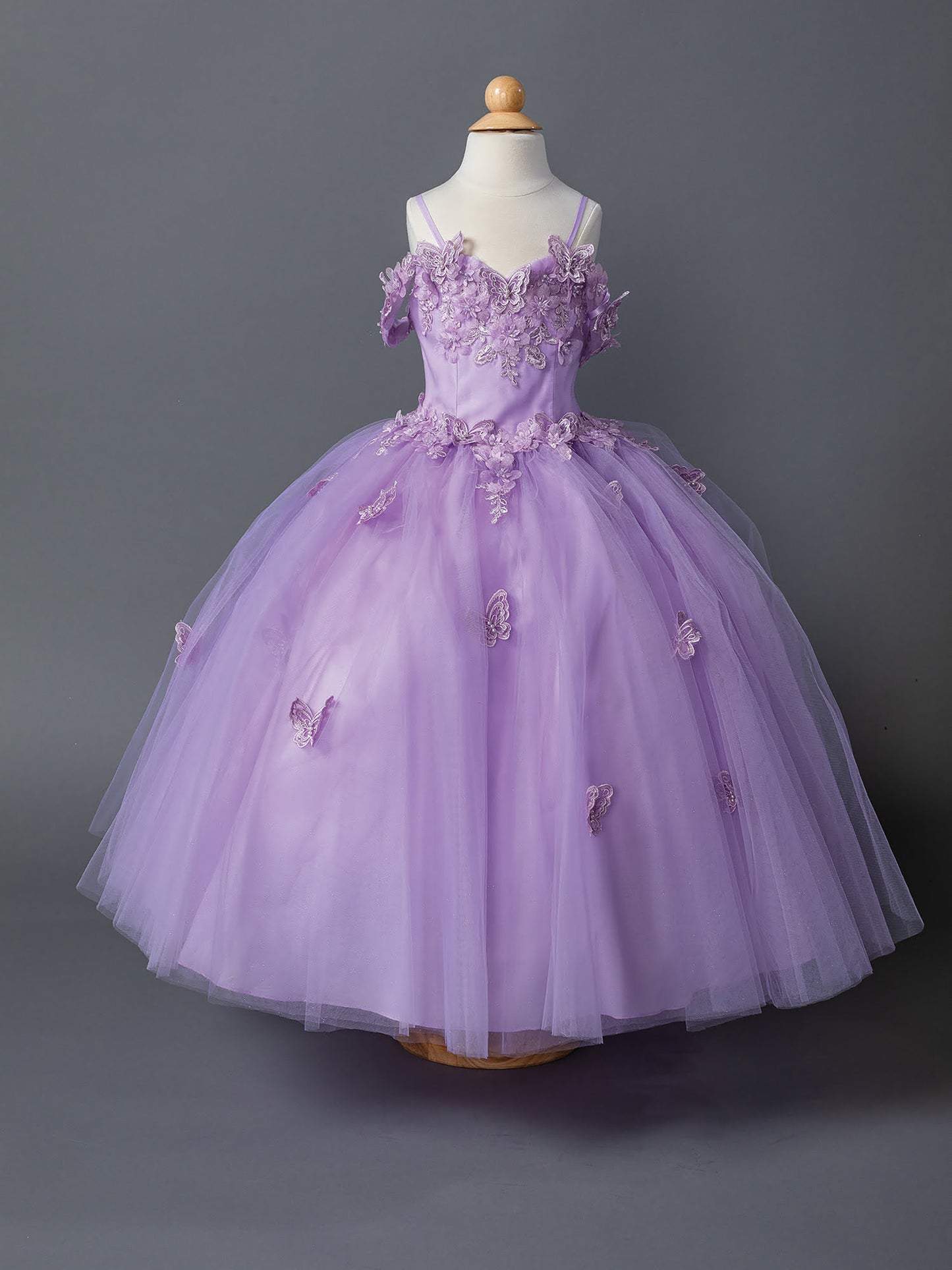 Lilac Floral Appliqué Bodice with Sheer Overlay and Glitter Tulle Mini Quince 3-Anos Dress - front view