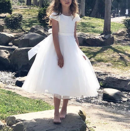 Floral Embroidered First Communion Dress | Off-White Flower Girl Dress | Cassidy Dress short skirt