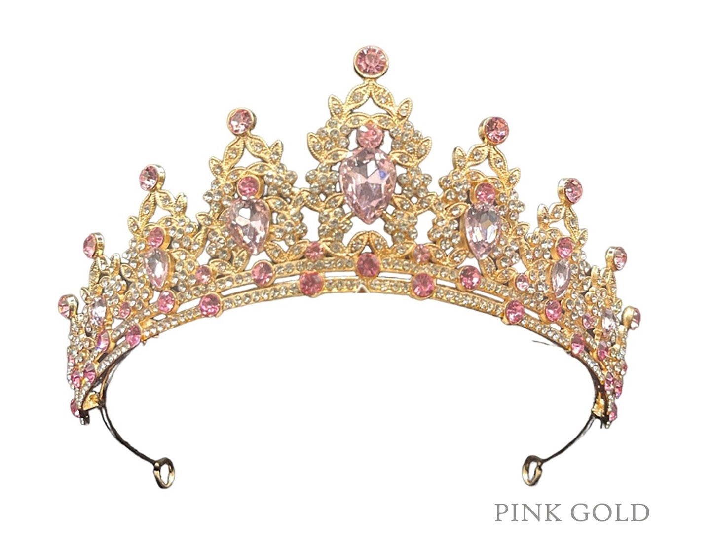 Mini Quince Tiara | 14 Colors | Quinceañera Antique Kids Rhinestone Tiara  - with pink colored jewels