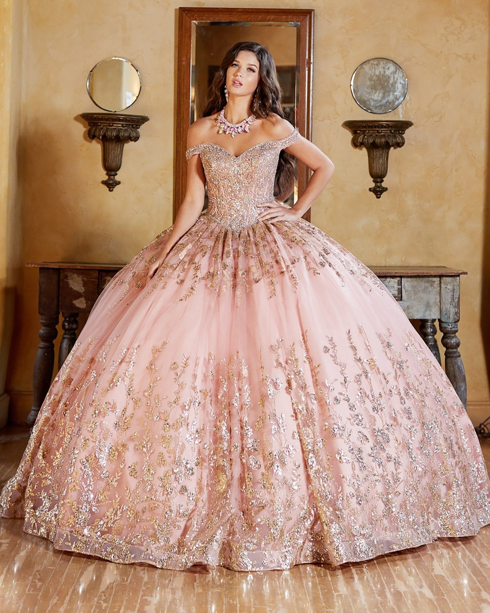 Rose Gold Quinceañera Dress with Detachable Sleeves Luxe S / Rose Gold