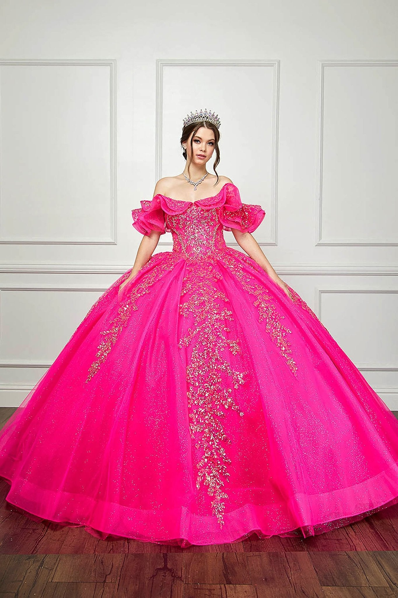 hot pink dress for quinceanera Quinceañera with Sequin Ruffles Train XL / Pink Size:4YR Lace Cocktail Dresses Tea Hot Pink(For other colors Butter Yellow