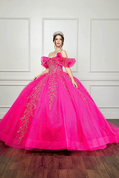 hot pink sweet 15 dresses Pink Quinceanera Dresses Off Shoulder With Warp Floral Appliques Girl Prom Party Gowns Vestidos de 15 Anos