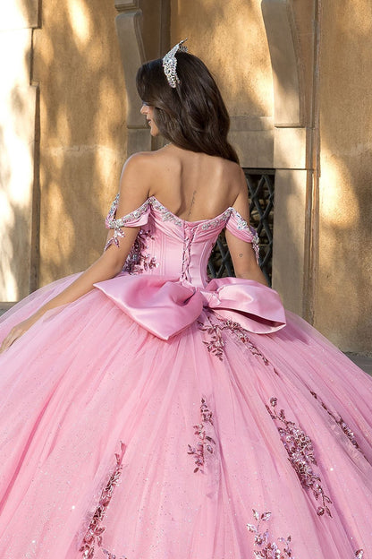 back view of the dusty rose dress showing a big bow