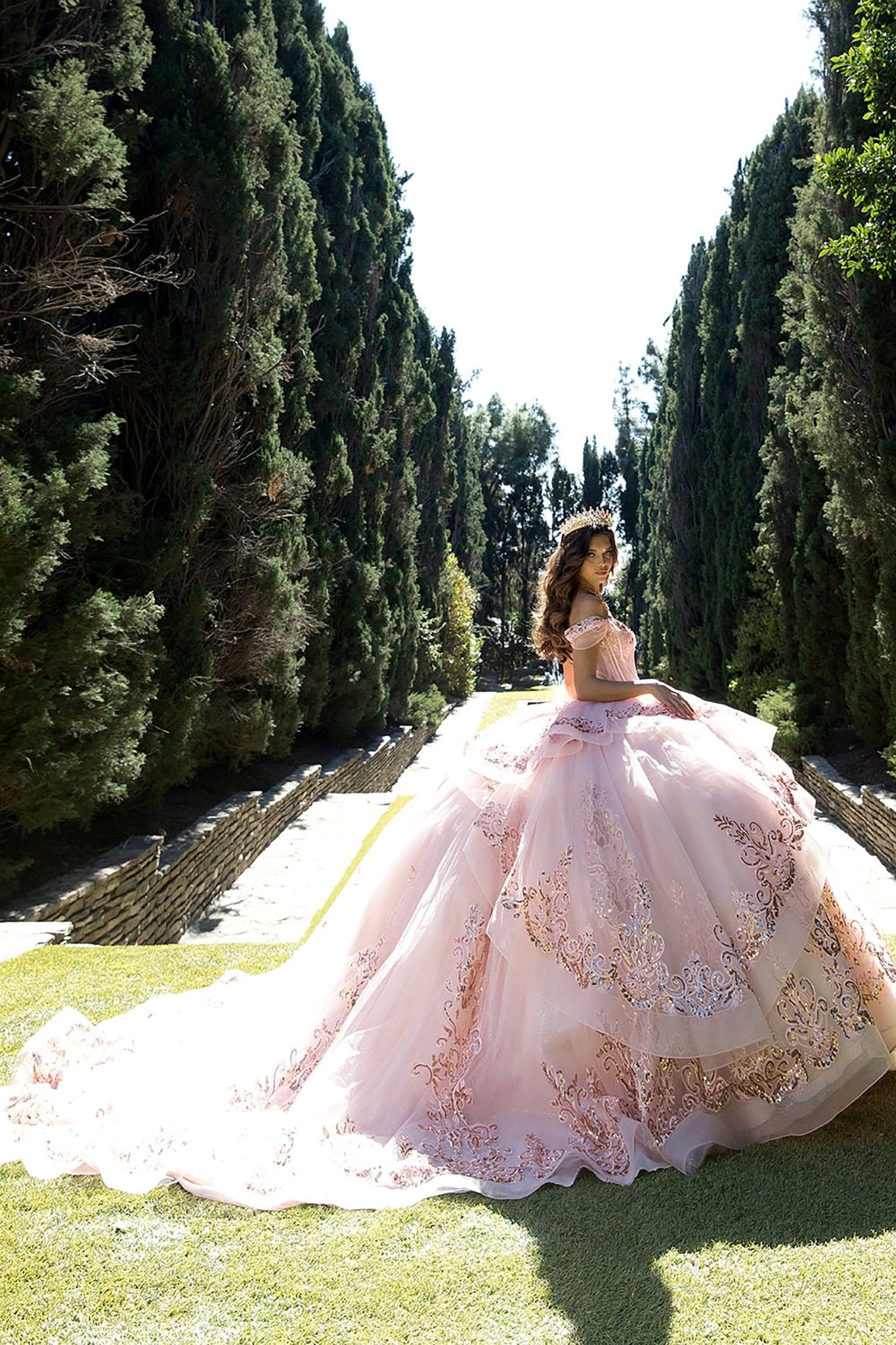 rose gold quinceanera dress Blush Quinceañera with Glitter Embroidery 3XL / Blush VacationShop Jovani 24296 Black Long Print:Elevate Rose gold quinceanera dresses