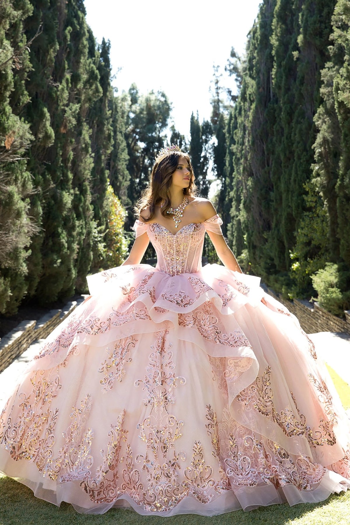 rose gold quinceanera dress Blush Quinceañera with Glitter Embroidery 3XL / Blush Size:XXL 20-22 icon-recycled-packaging 150 Black Man Purple A matching stole is