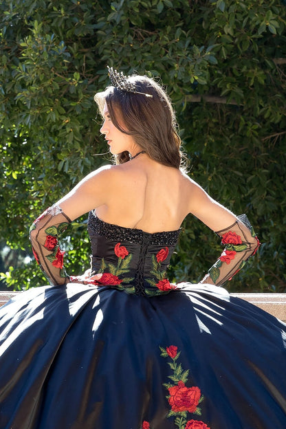 Quinceañera | Black Charro Organza Ruffled overlays Ballgown | Janelle dress back zoom