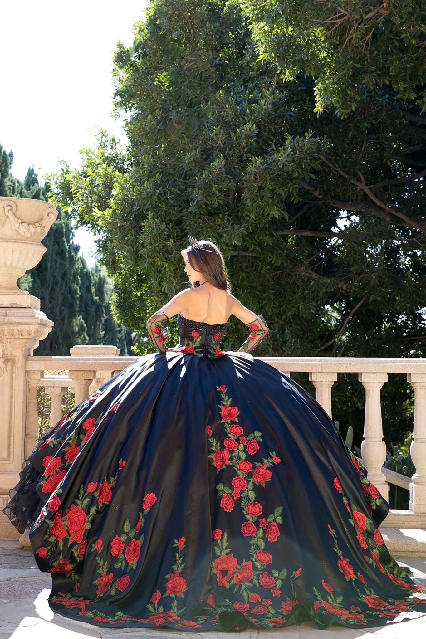 Quinceañera | Black Charro Organza Ruffled overlays Ballgown | Janelle dress whole view