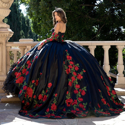 Quinceañera | Black Charro Organza Ruffled overlays Ballgown | Janelle dress SIDE VIEW