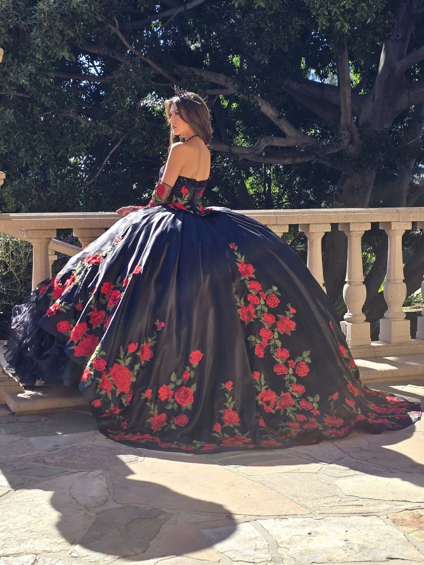 Quinceañera | Black Charro Organza Ruffled overlays Ballgown