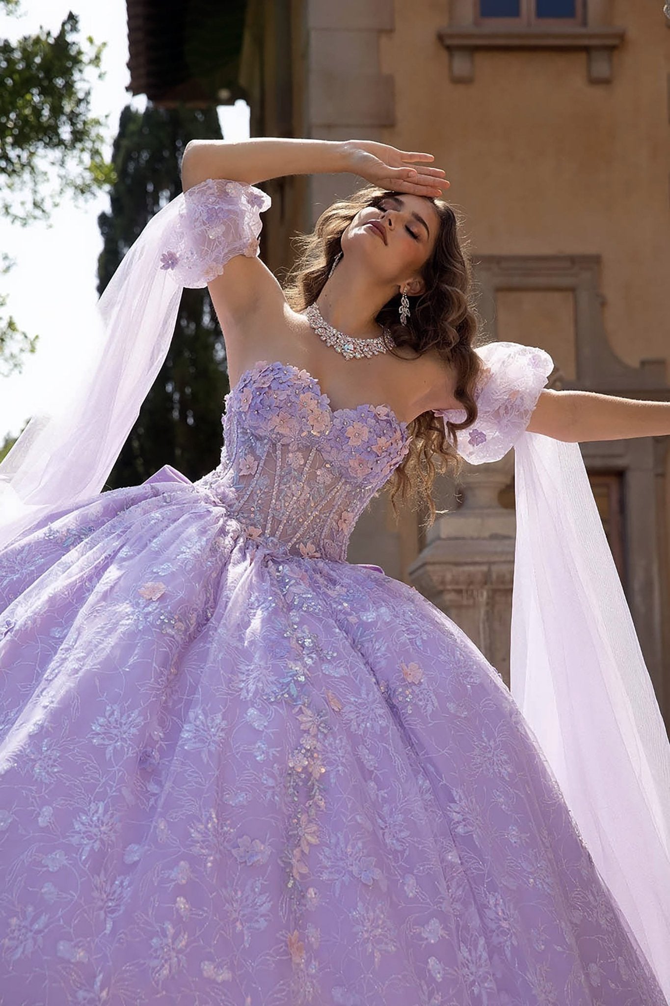 Lilac Multi-Color Quinceañera Dress with Wings Sleeves 2XL / Lilac