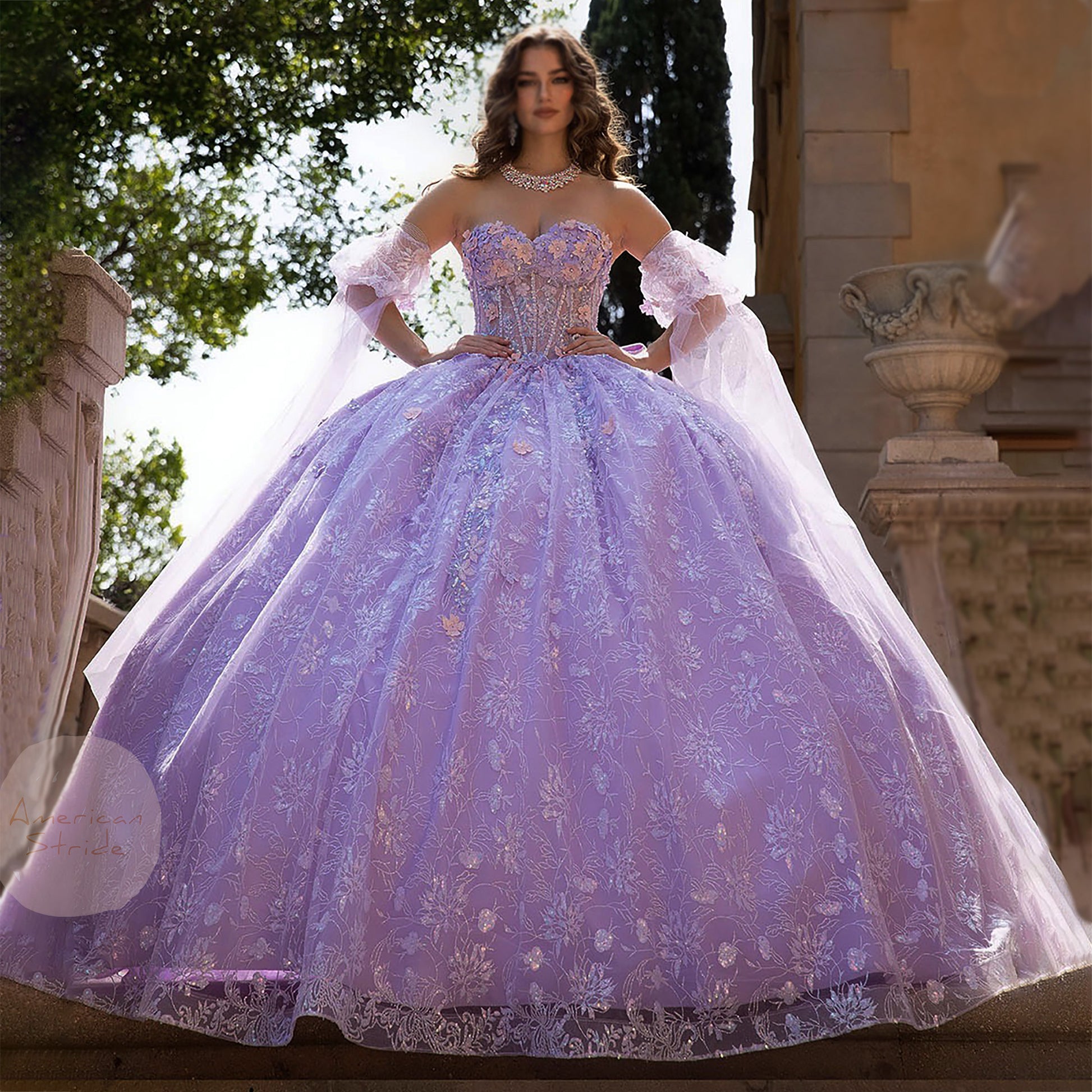 Gold Quinceanera Stores That Sell Quinceanera Dresses Alluring Lilac Multi-Color Ball Gown With Wings Sleeves And Train American Stride Gold Quinceanera Stores That Sell Quinceanera Dresses Alluring Lilac Multi-Color Ball Gown With Wings Sleeves And Train American Stride