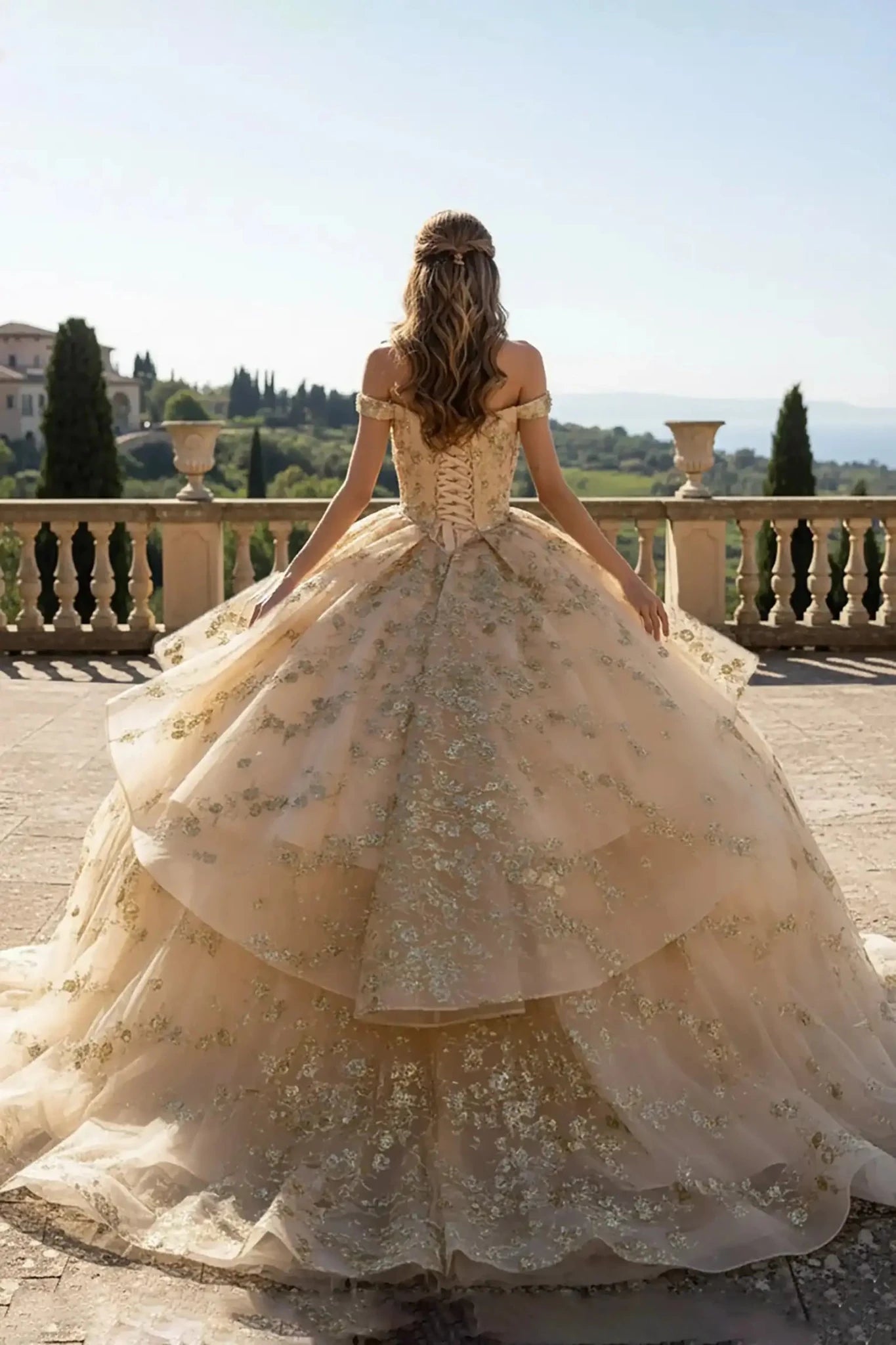 Champagne Quinceañera Dress with Detachable High-Low Skirt M / Champagne