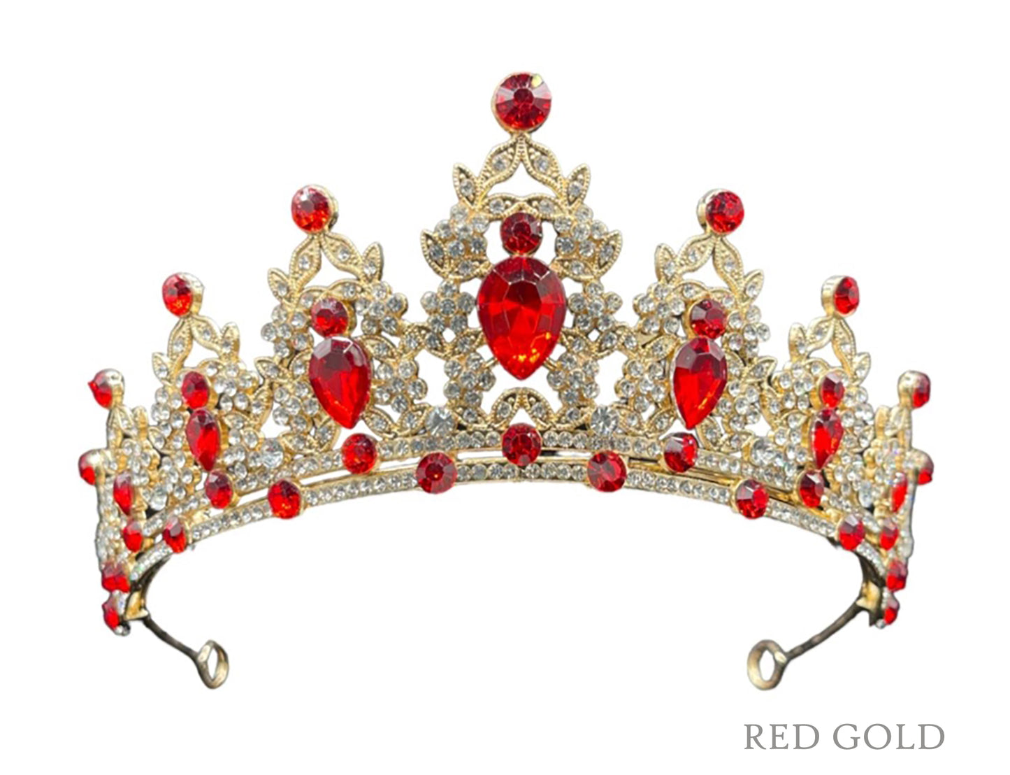 Mini Quince Tiara | 14 Colors | Quinceañera Antique Kids Rhinestone Tiara  - crown with red color jewels