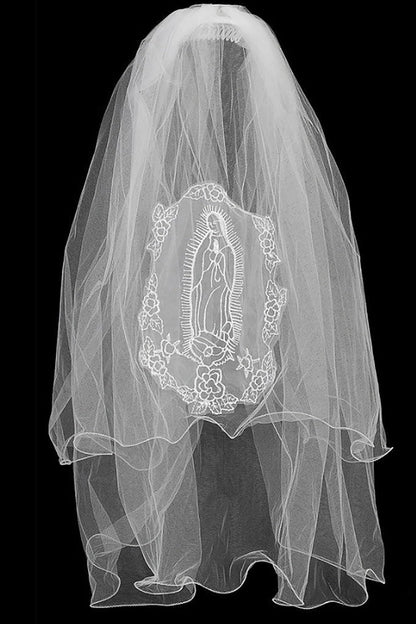 USA Made | Handmade First Communion Our Lady of Guadalupe Veil black background