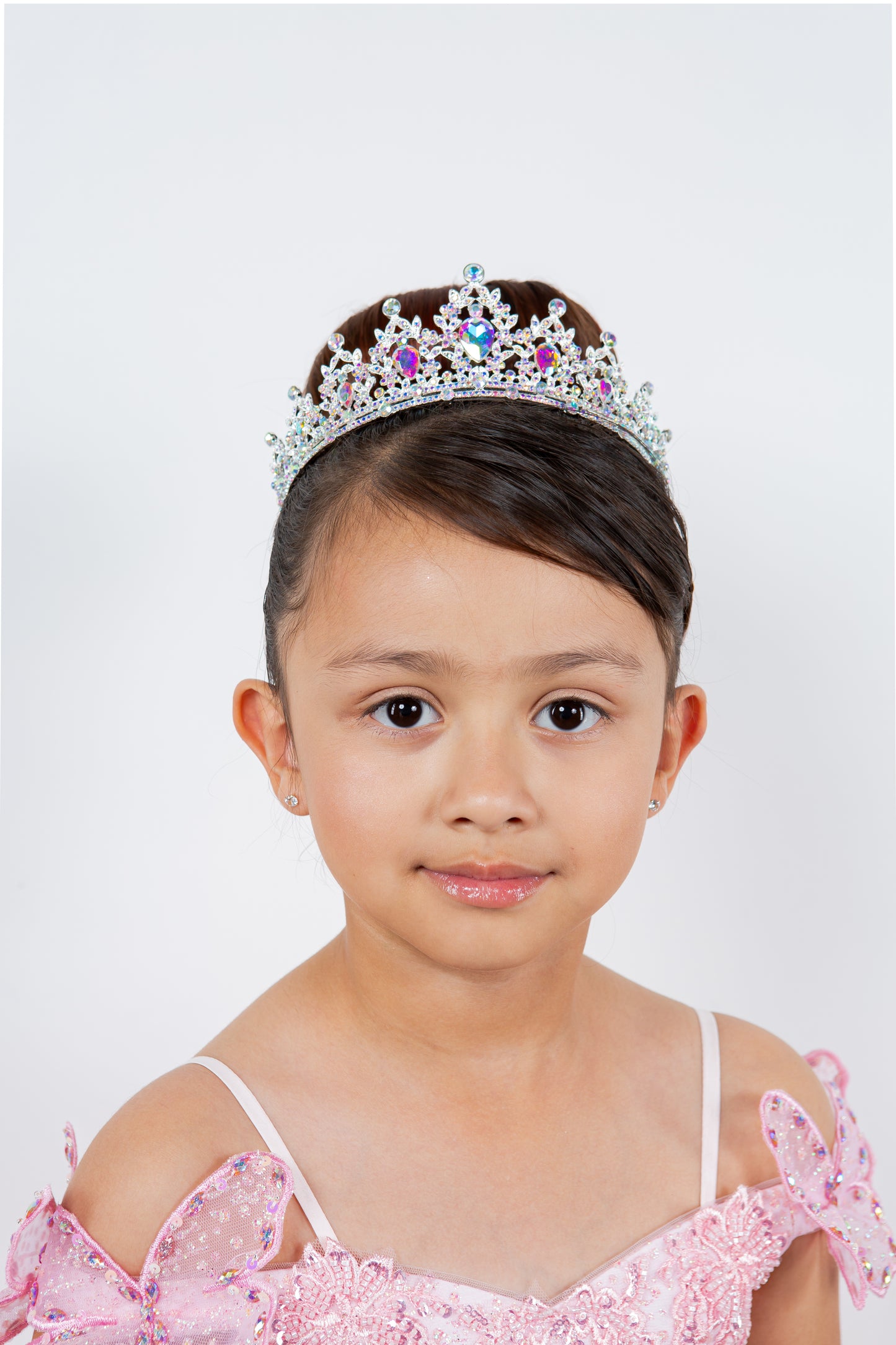 Mini Quince Tiara | 14 Colors | Quinceañera Antique Kids Rhinestone Tiara  - girl wearing crown