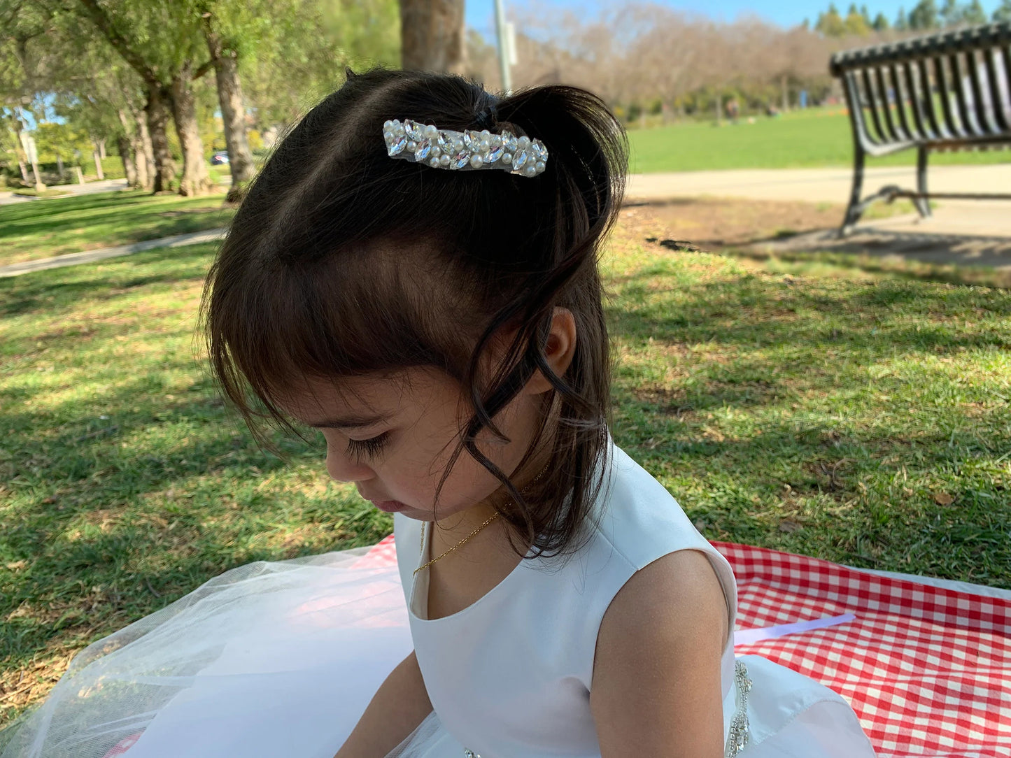 USA Made | Handmade Flower Girl Pearl & Rhinestone Hair Clip