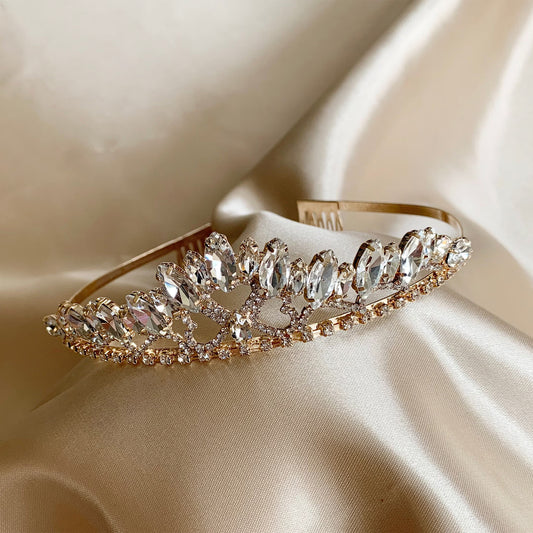 gold Flower Girl Rhinestone Crystal Tiara | First Communion Headpiece