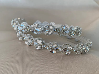 Handmade Rhinestone Flower Girl Headband - zoomed in view of headband