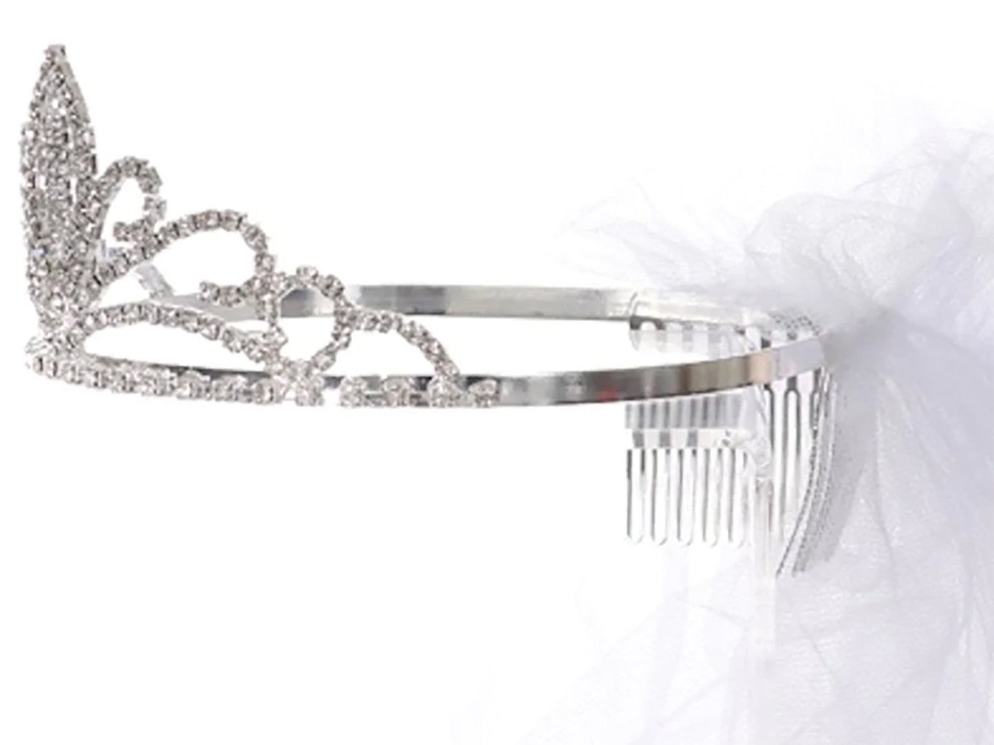 Rhinestone Cross Tiara with Veil | Communion Tiara and Veil  side