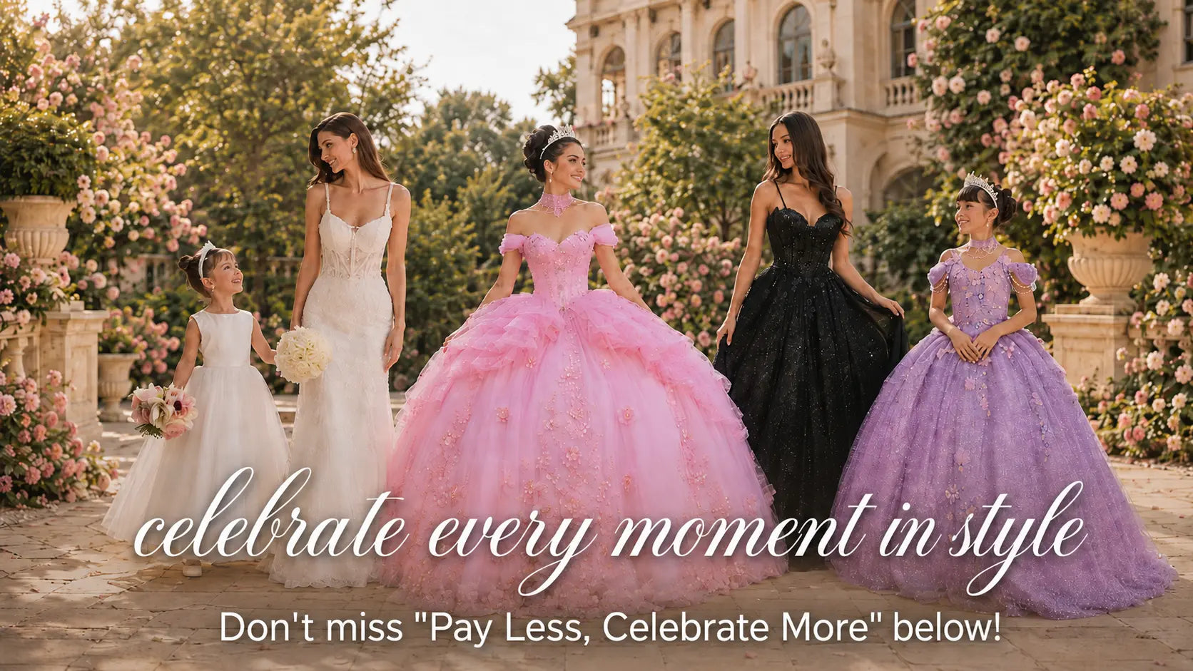 Girls in formal dresses standing and smiling