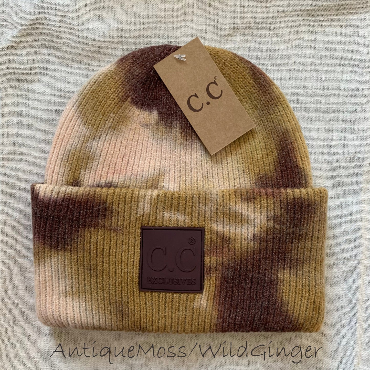 Moss tie-dye women's winter beanie.