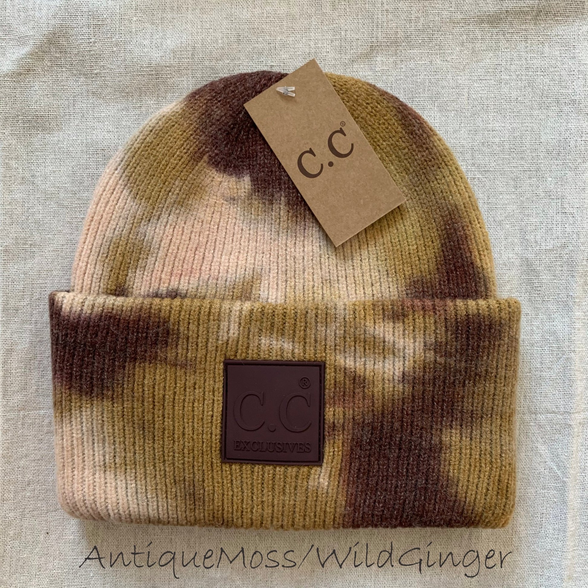 Moss tie-dye women's winter beanie.