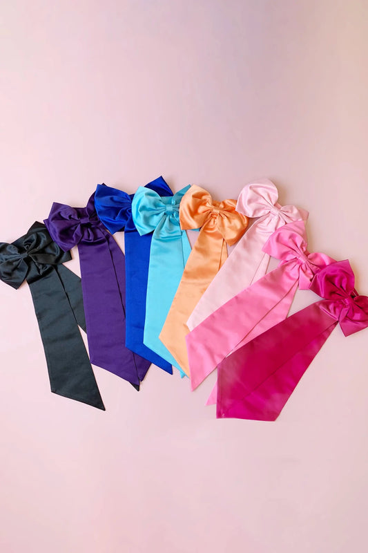Multi color satin flower girl sash belt.