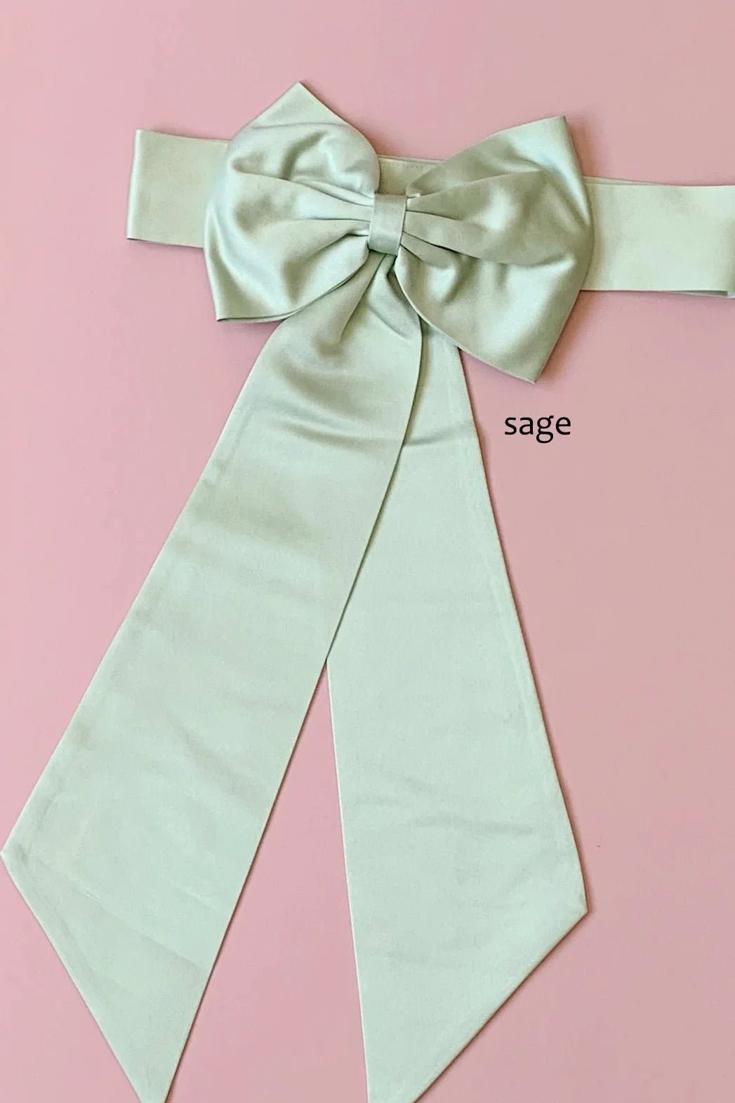 Sage satin flower girl sash belt.