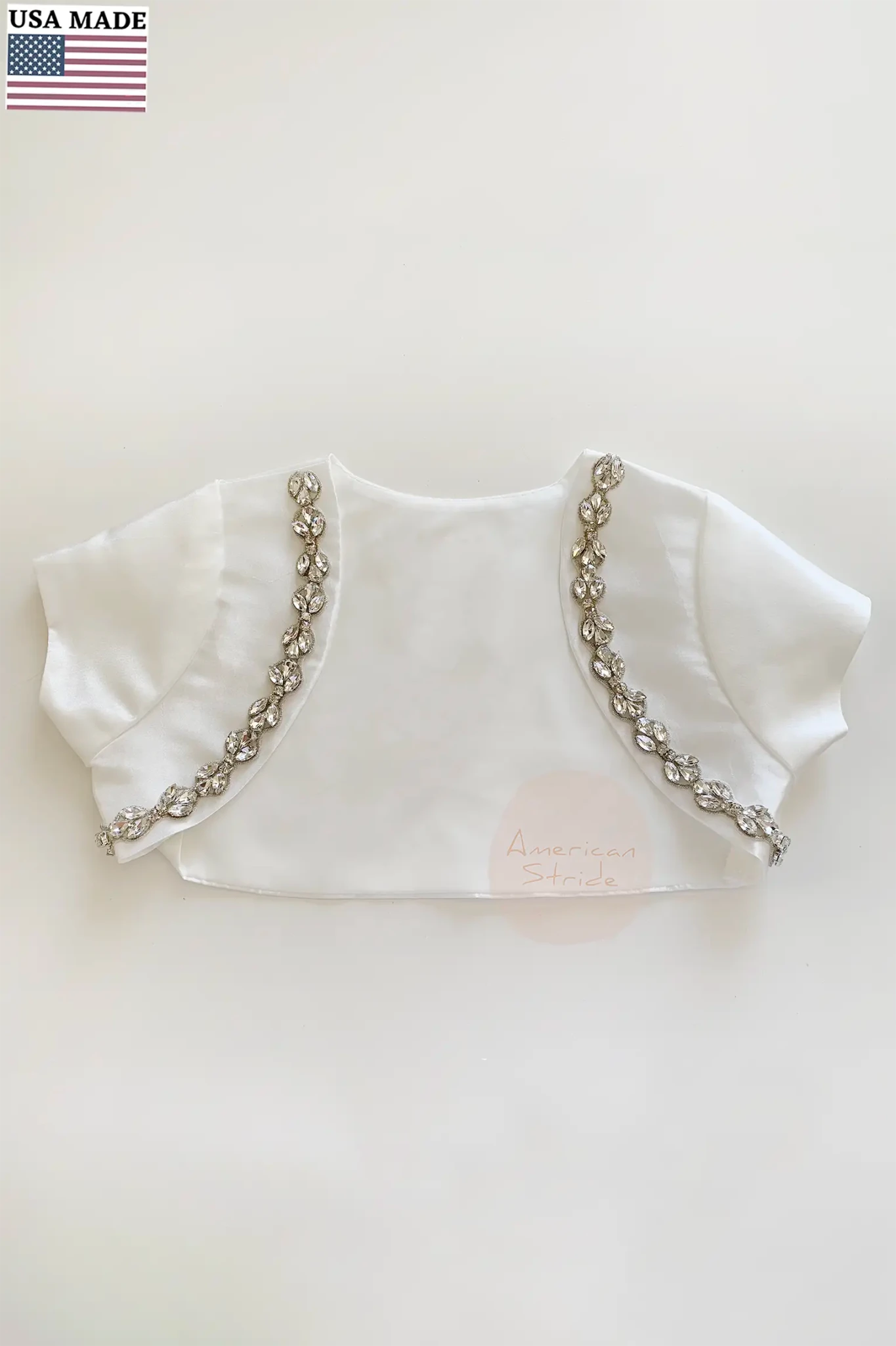 White rhinestone taffeta first communion bolero.