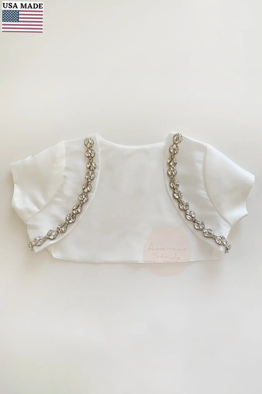 White rhinestone taffeta first communion bolero.