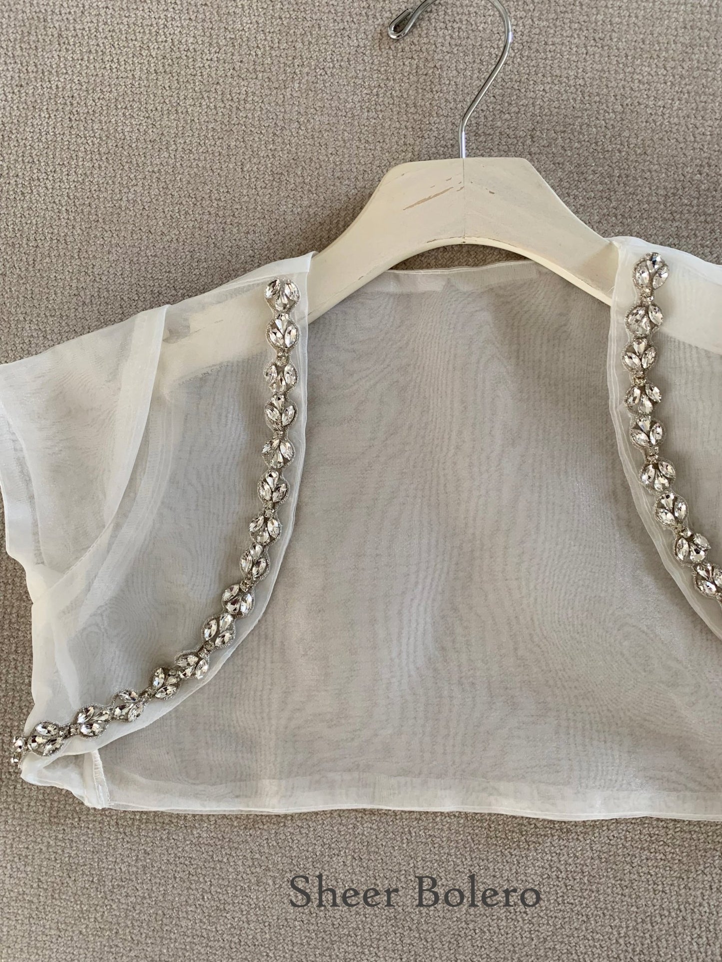 White rhinestone sheer first communion bolero.