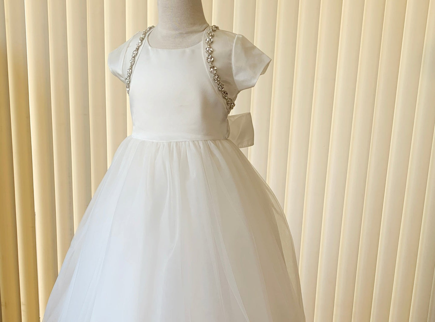 White rhinestone sheer first communion bolero.