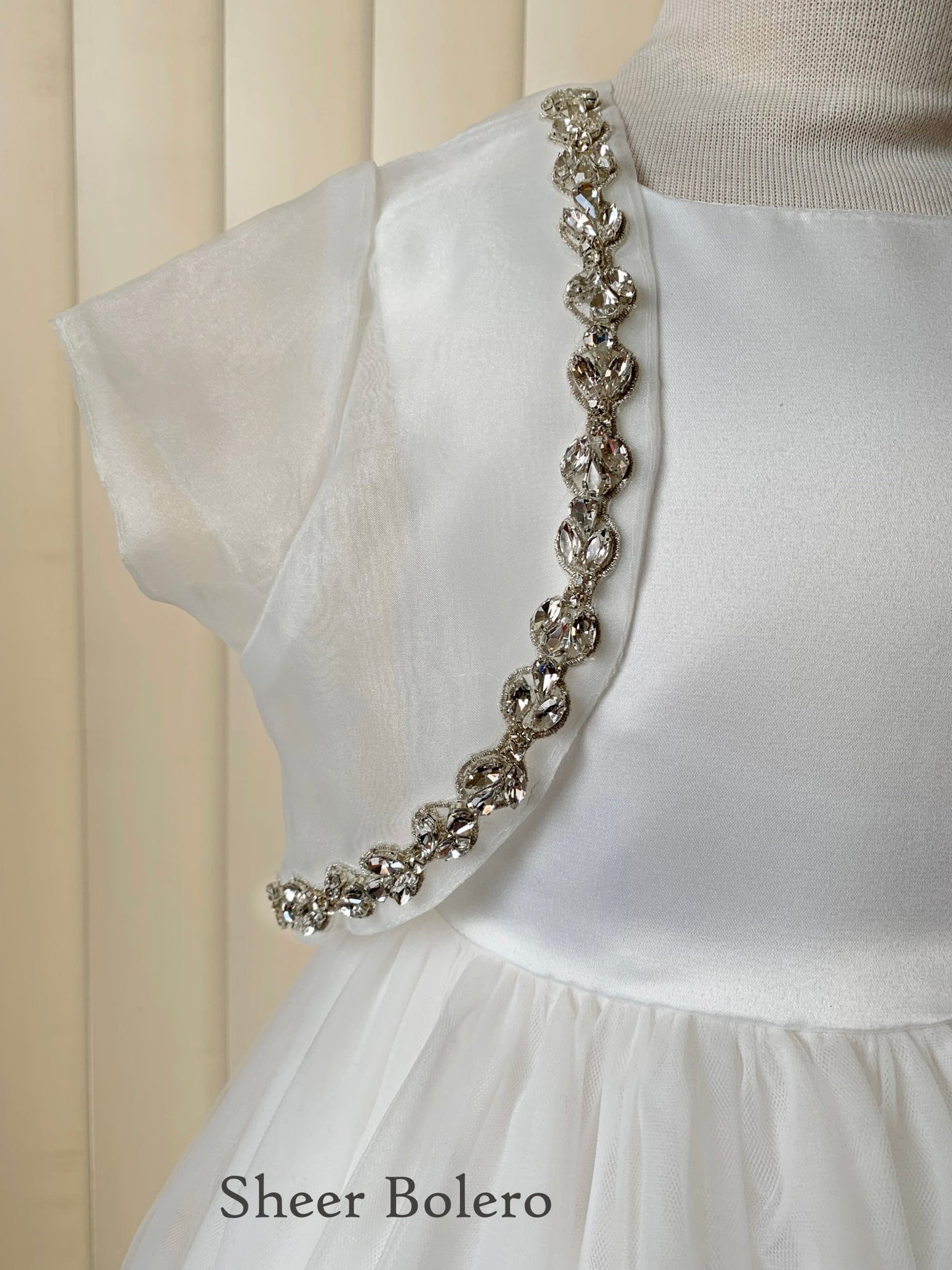 White rhinestone sheer first communion bolero.