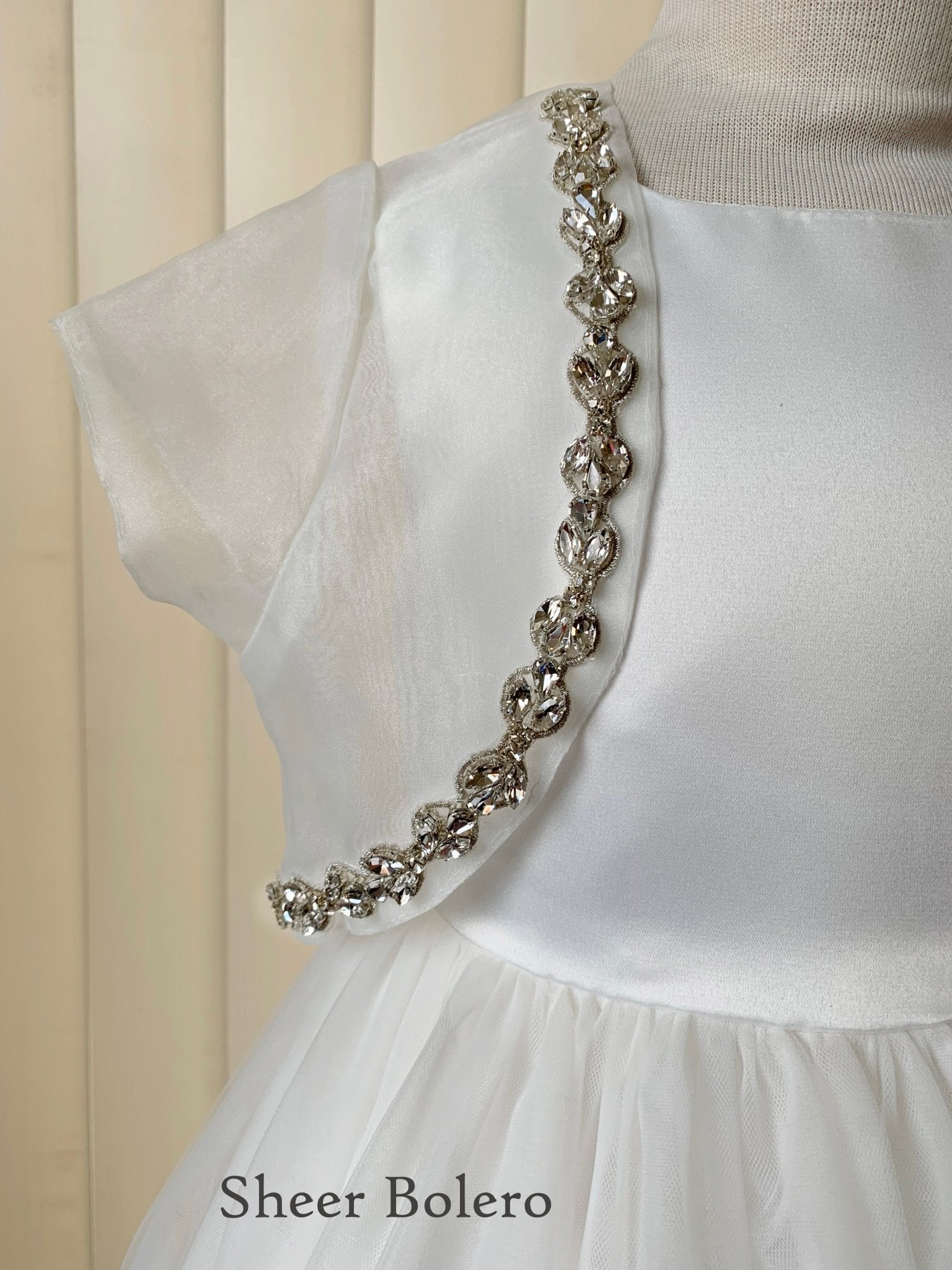 White rhinestone sheer first communion bolero.