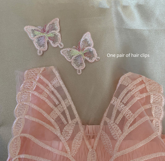 Blush pearl butterfly flower girl headband or hair clips.